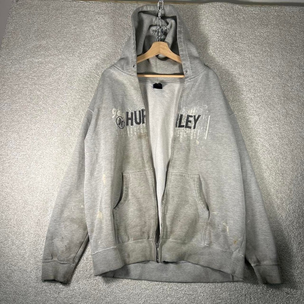 Y2K men's Hurley grey super distressed surf skater zip up hoodie